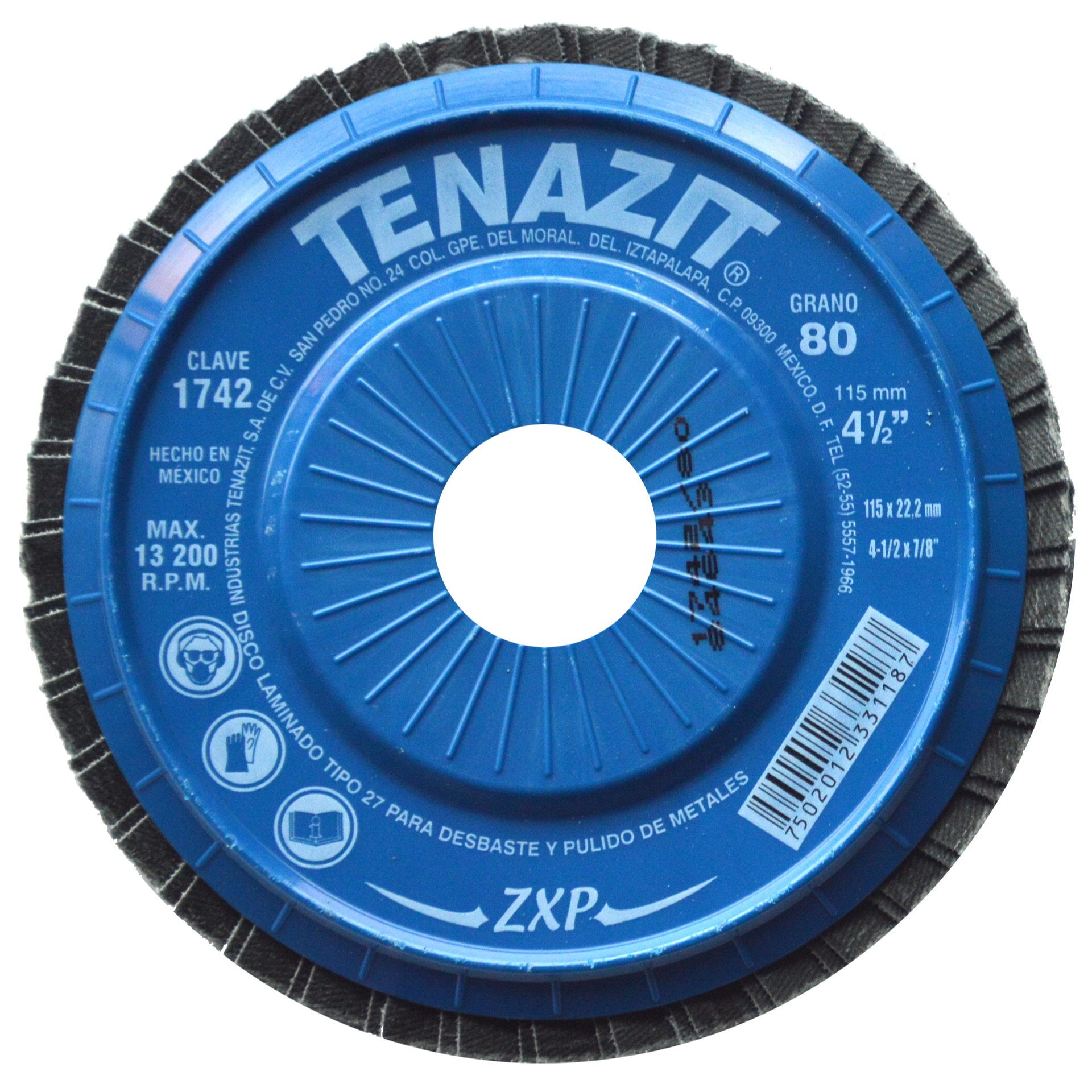 Disco laminado, especificación TENAZIT ZXP - 80, grano zirconio, de 115 x 22.23 mm