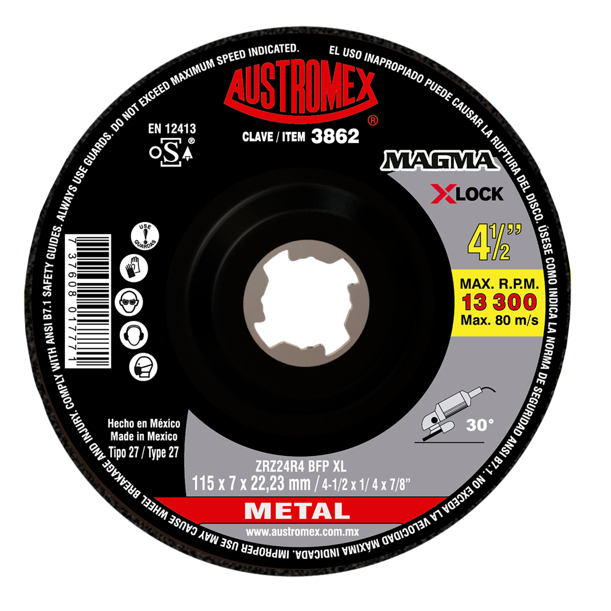 Disco abrasivo para desbaste de metal de 115 x 7 x 22.23 mm