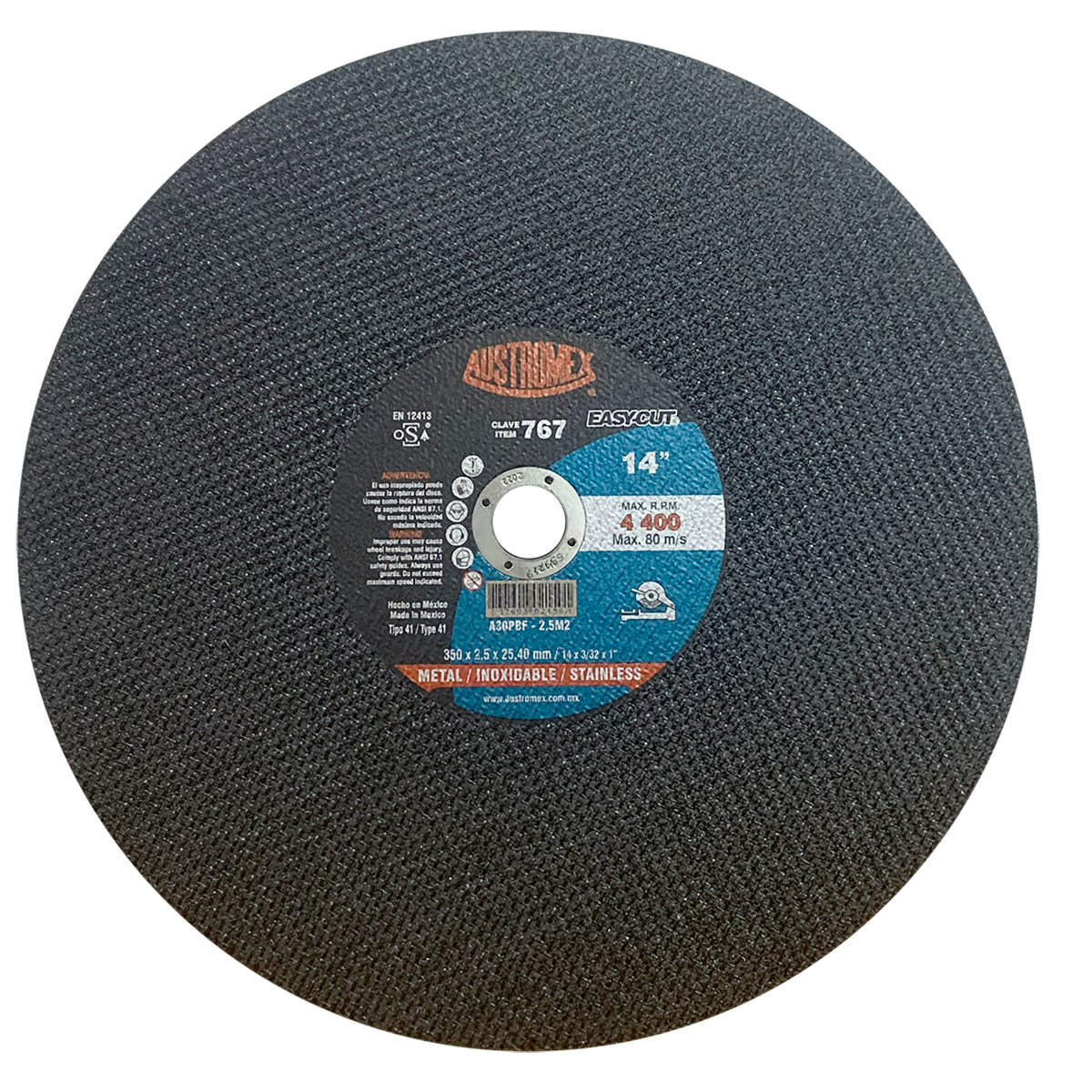 Disco abrasivo para corte de perfiles y cualquier material hueco de 350 x 2.5 x 25.4 mm