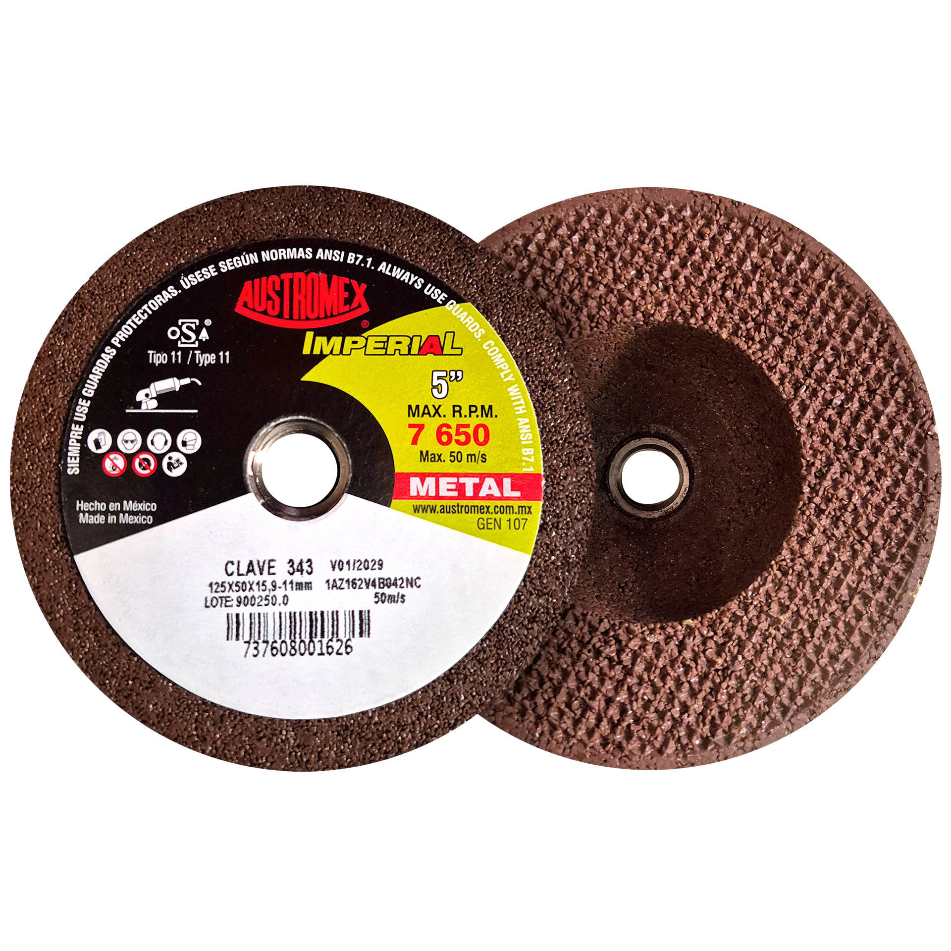 Copa abrasiva para desbaste de metal, soldadura, filos y rebabas de acero al carbón, hierro y fundición de 125 x 50 x 15.9-11 mm